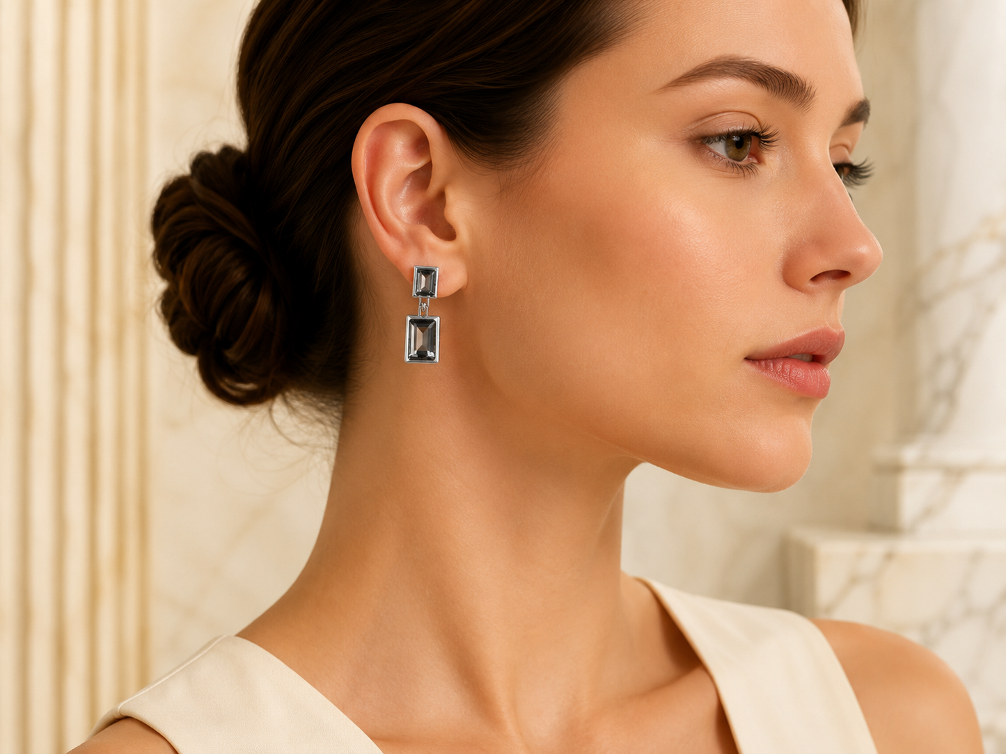 Silver Smoky Crystal Anti Tarnish Drop Earrings