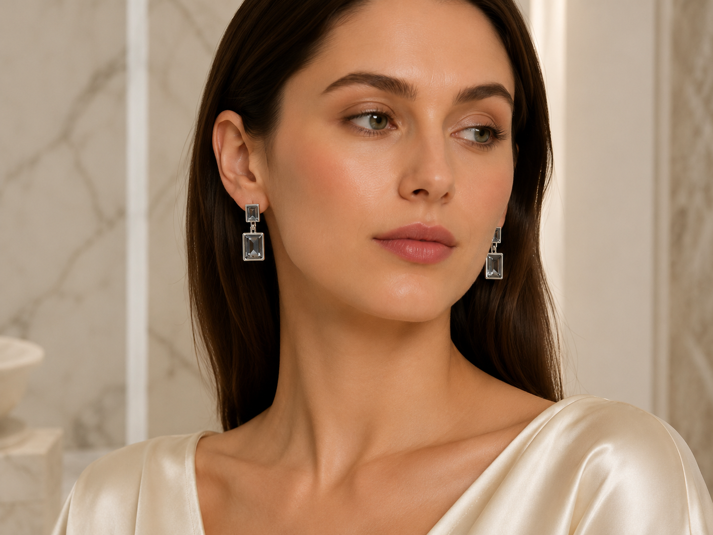 Silver Smoky Crystal Anti Tarnish Drop Earrings