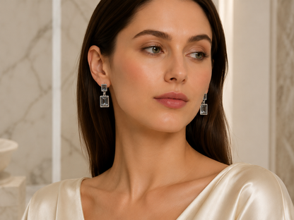 Silver Smoky Crystal Anti Tarnish Drop Earrings