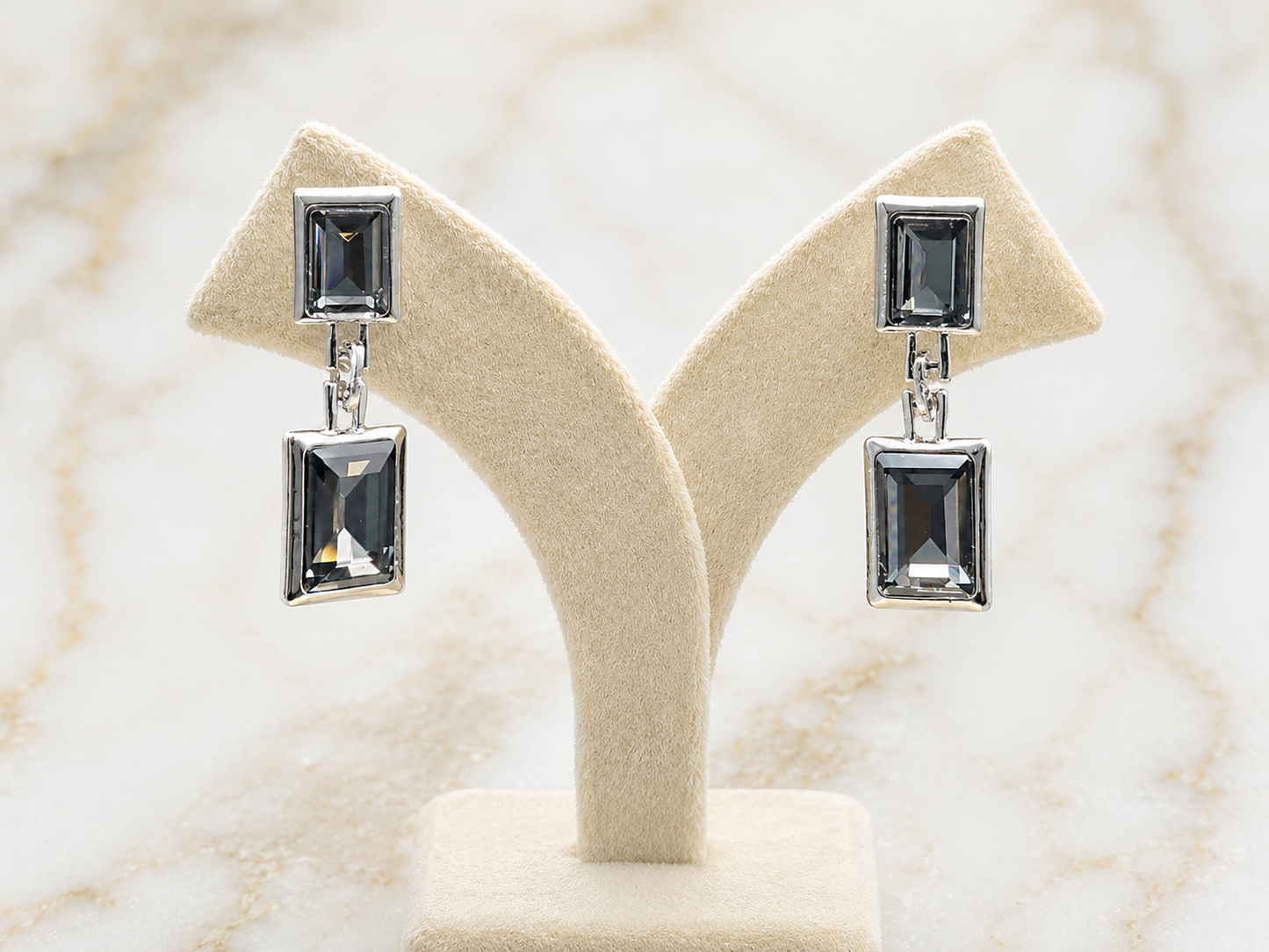 Silver Smoky Crystal Anti Tarnish Drop Earrings