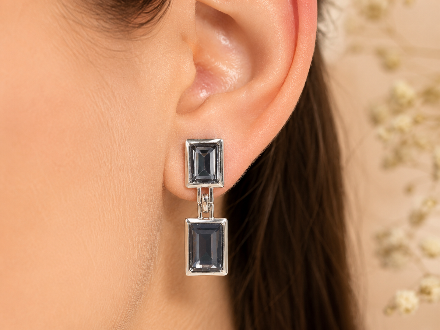 Silver Smoky Crystal Anti Tarnish Drop Earrings