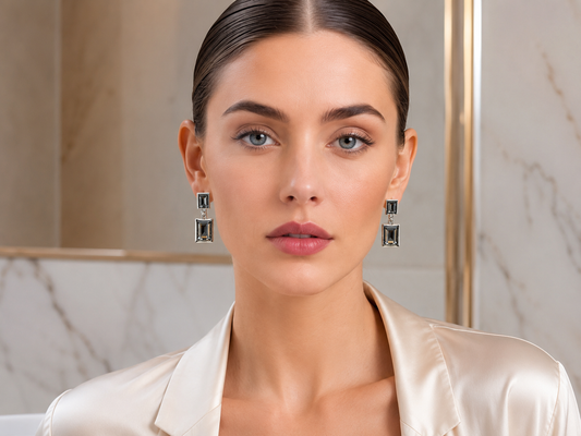 Silver Smoky Crystal Anti Tarnish Drop Earrings