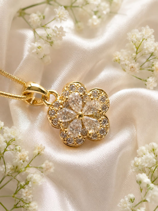 Elegant Floral Crystal Pendant Necklace